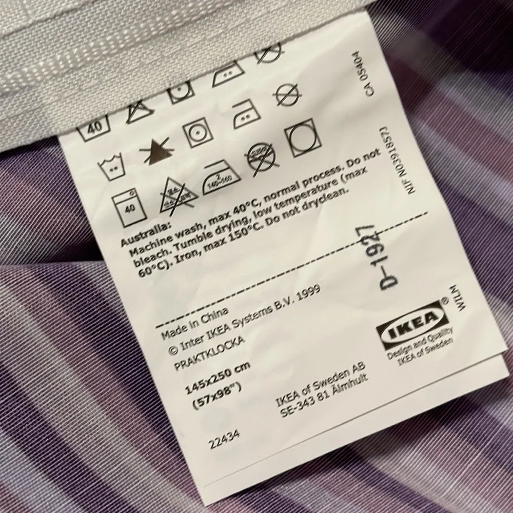 💜🤍💜IKEA purple pinstriped curtain panels 57” x 98” (set of two) Praktklocka